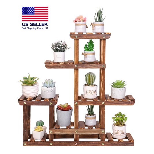 Multi-Tiered Plant Stand - 6-Tier Pine Wood Succulent Pots Display Rack