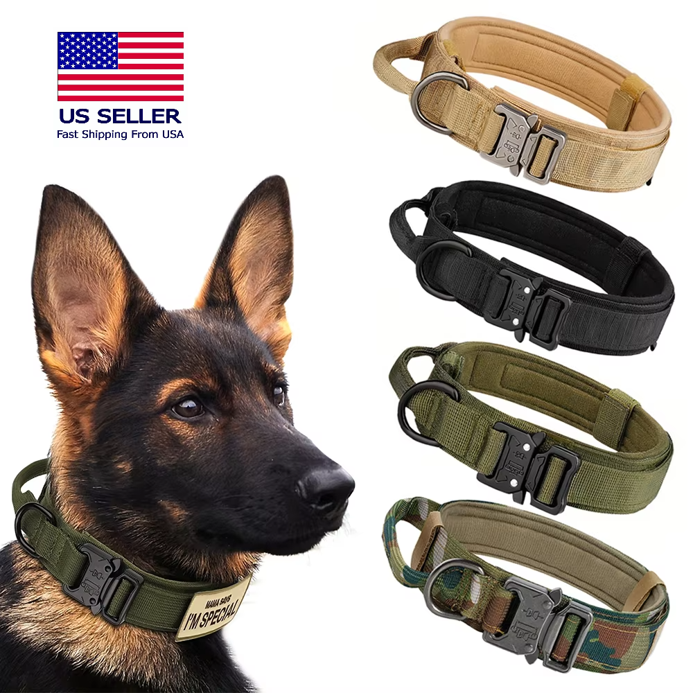 Tactical Dog Collar and Leash Set – Adjustable Nylon Control Handle for Training