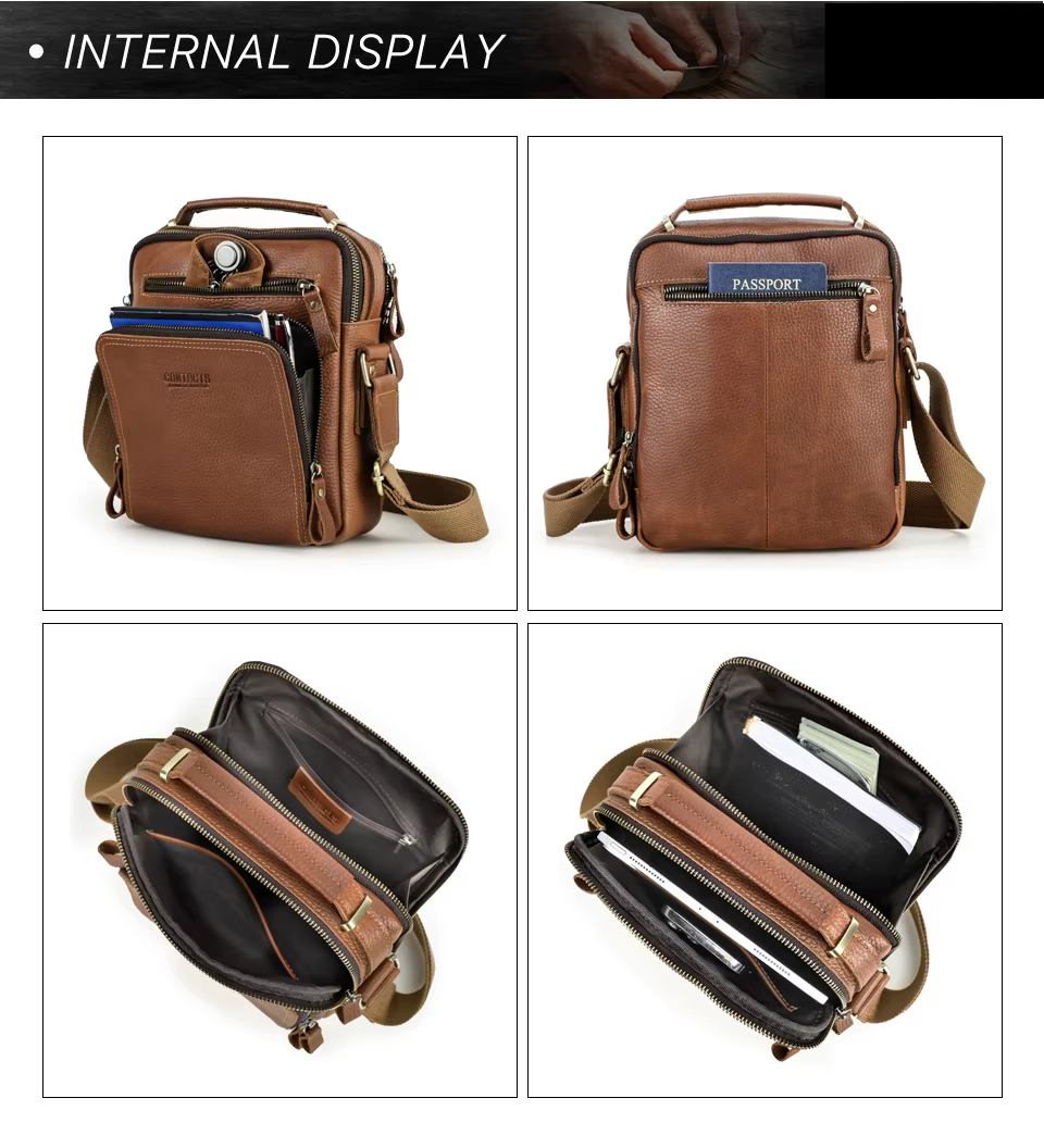 Men's Genuine Leather Messenger Bag - Casual Shoulder Crossbody Bag for iPad