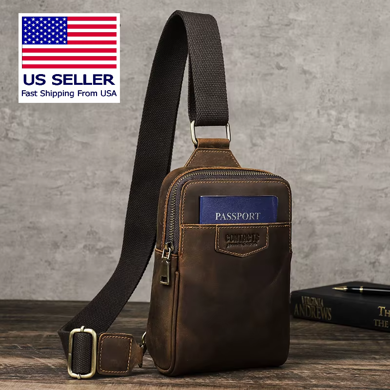 Men's Genuine Leather Chest Bag - Casual Sling Crossbody Travel Fanny Pack