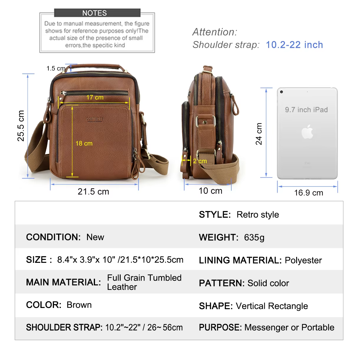 Men's Genuine Leather Messenger Bag - Casual Shoulder Crossbody Bag for iPad