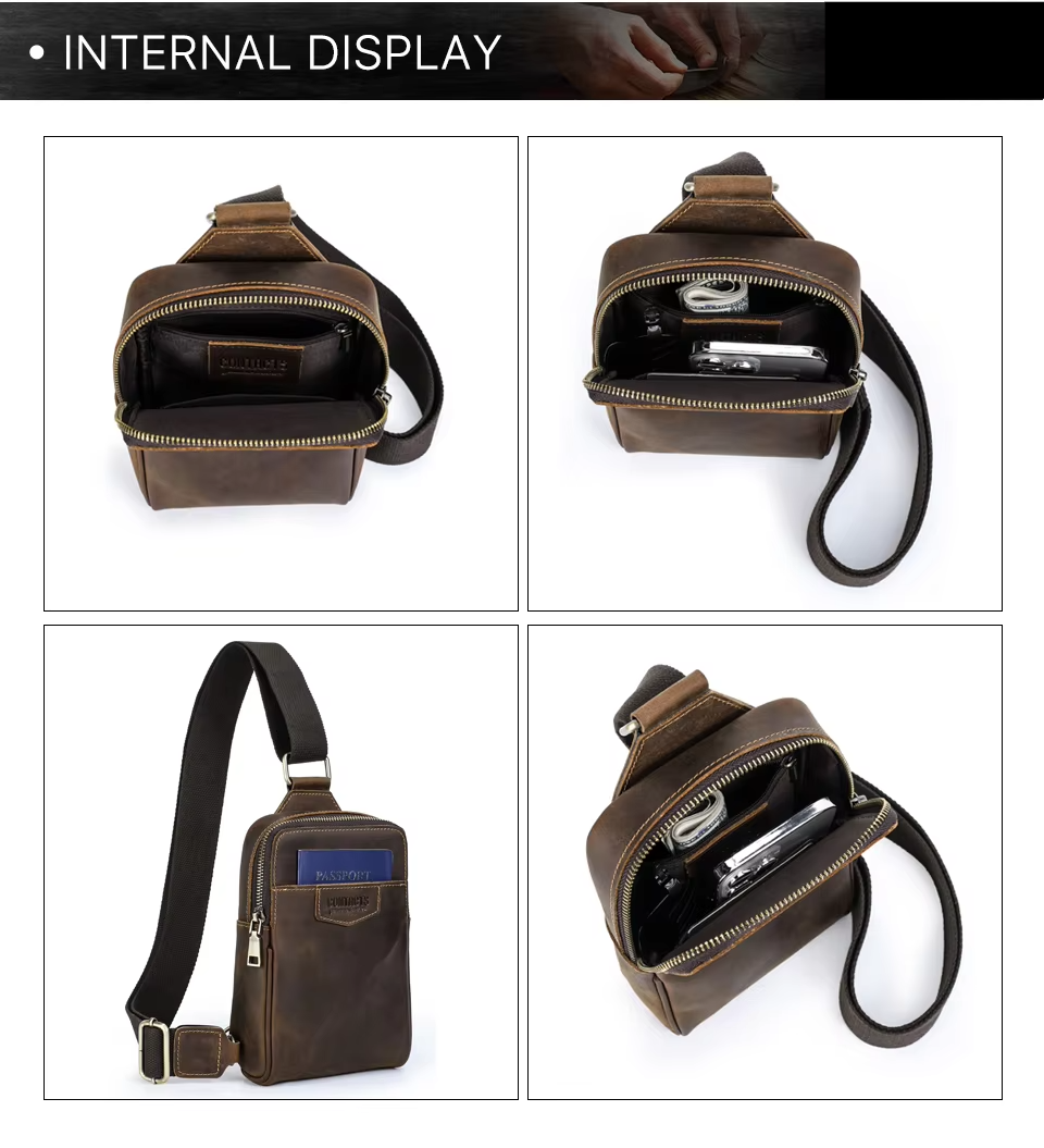 Men's Genuine Leather Chest Bag - Casual Sling Crossbody Travel Fanny Pack