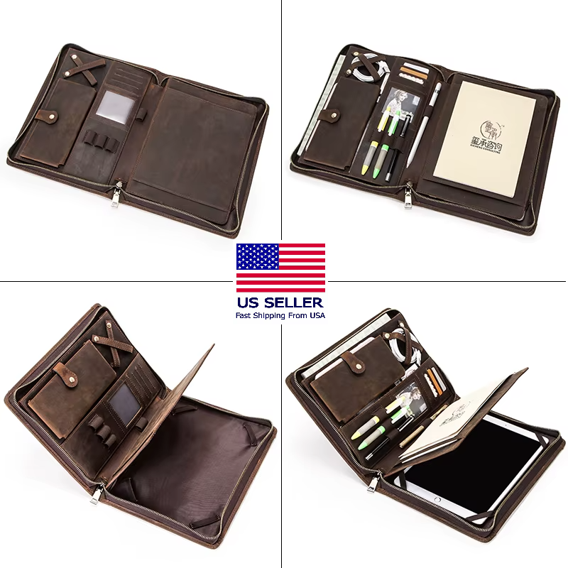 Genuine Leather Portfolio Case for iPad Pro 11, iPad Air 10.9, iPad 7th-10th Gen