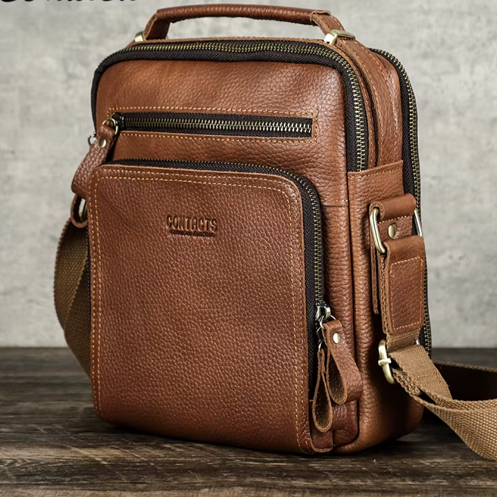 Men's Genuine Leather Messenger Bag - Casual Shoulder Crossbody Bag for iPad