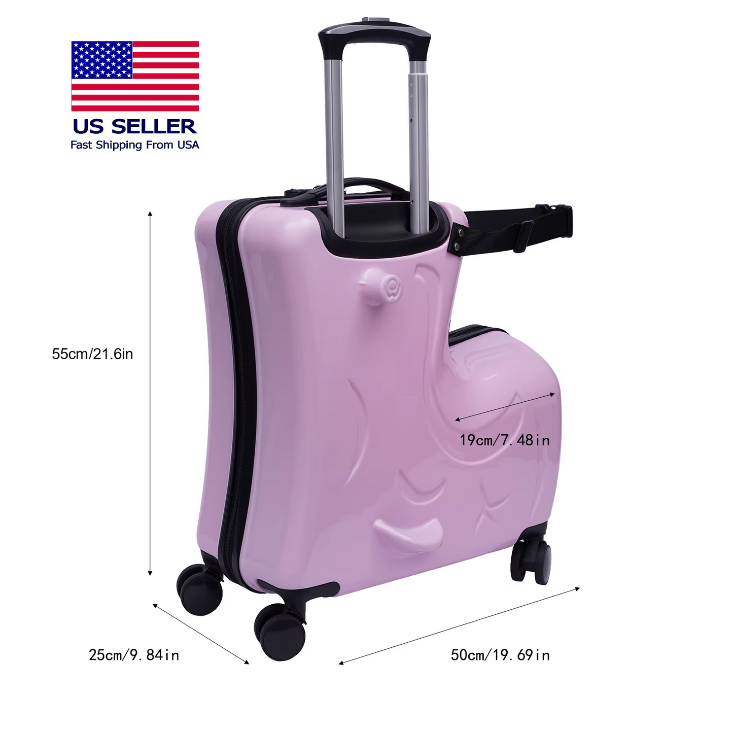 20" Kids Ride-On Spinner Luggage with Waterproof Design & Fun Features (Pink)