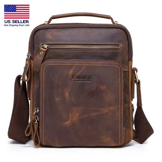 Men's Genuine Leather Messenger Bag - Casual Shoulder Crossbody Bag for iPad