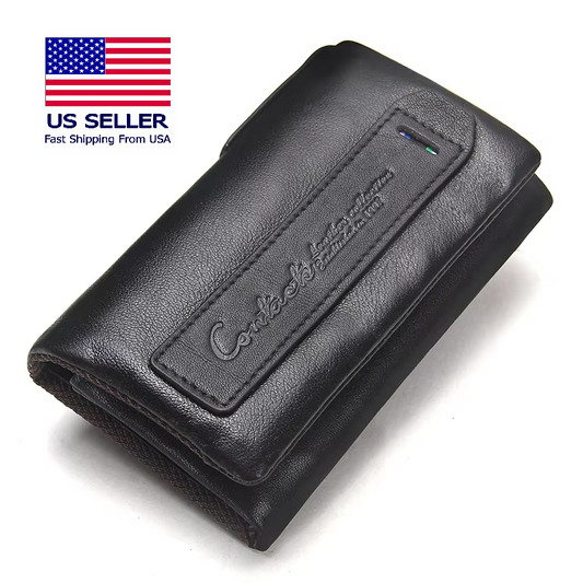 Genuine Leather Men's Key Wallet with Coin Pocket, Key Holder & Compact Design