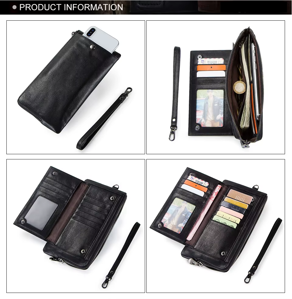 Men's Genuine Leather Wristlet Bag - RFID Clutch Wallet with Card & Phone Holder