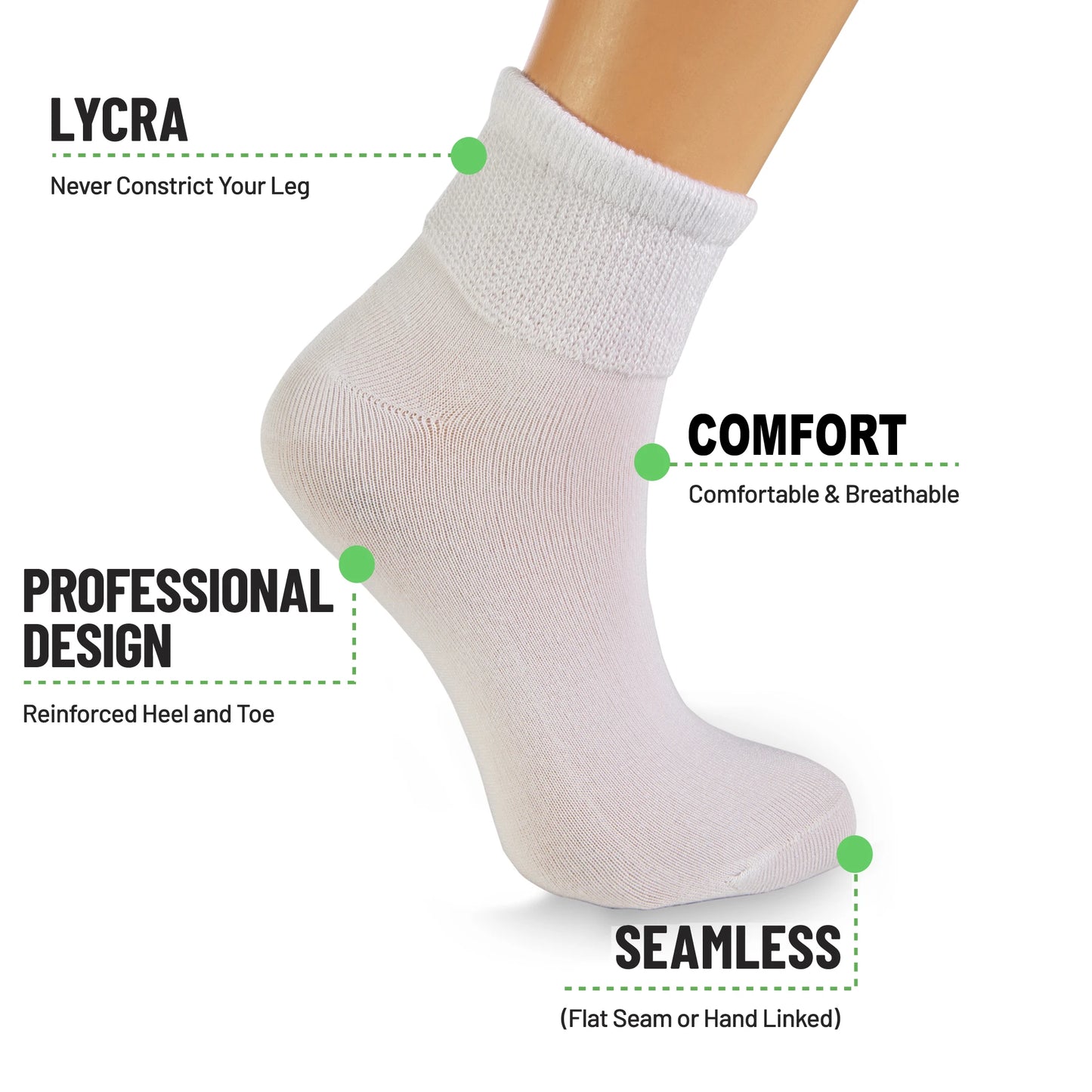 Diabetic Ankle Socks, Non-Binding Top, 3 Pairs, Cotton, Shoe Size 5-7