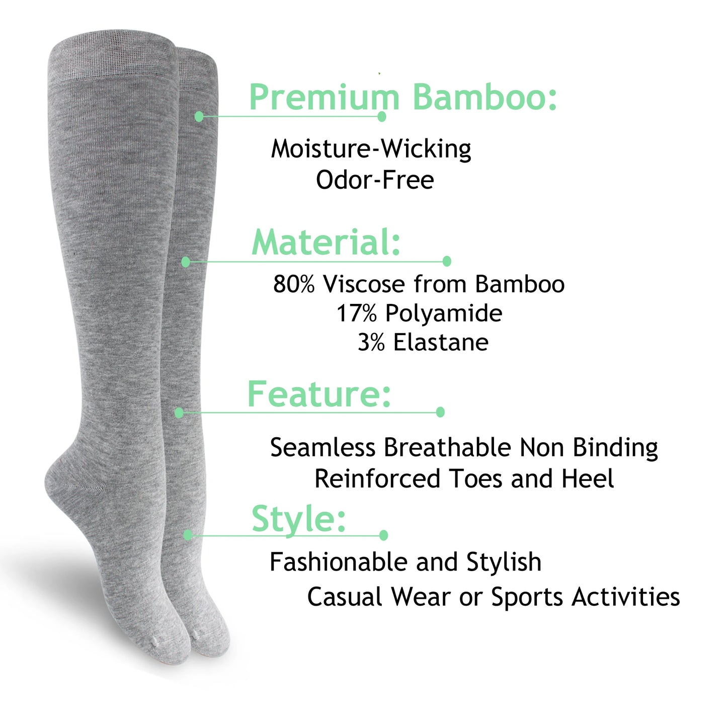 Premium Bamboo Knee High Socks for Women - Comfortable Dress Socks, 3 Pairs