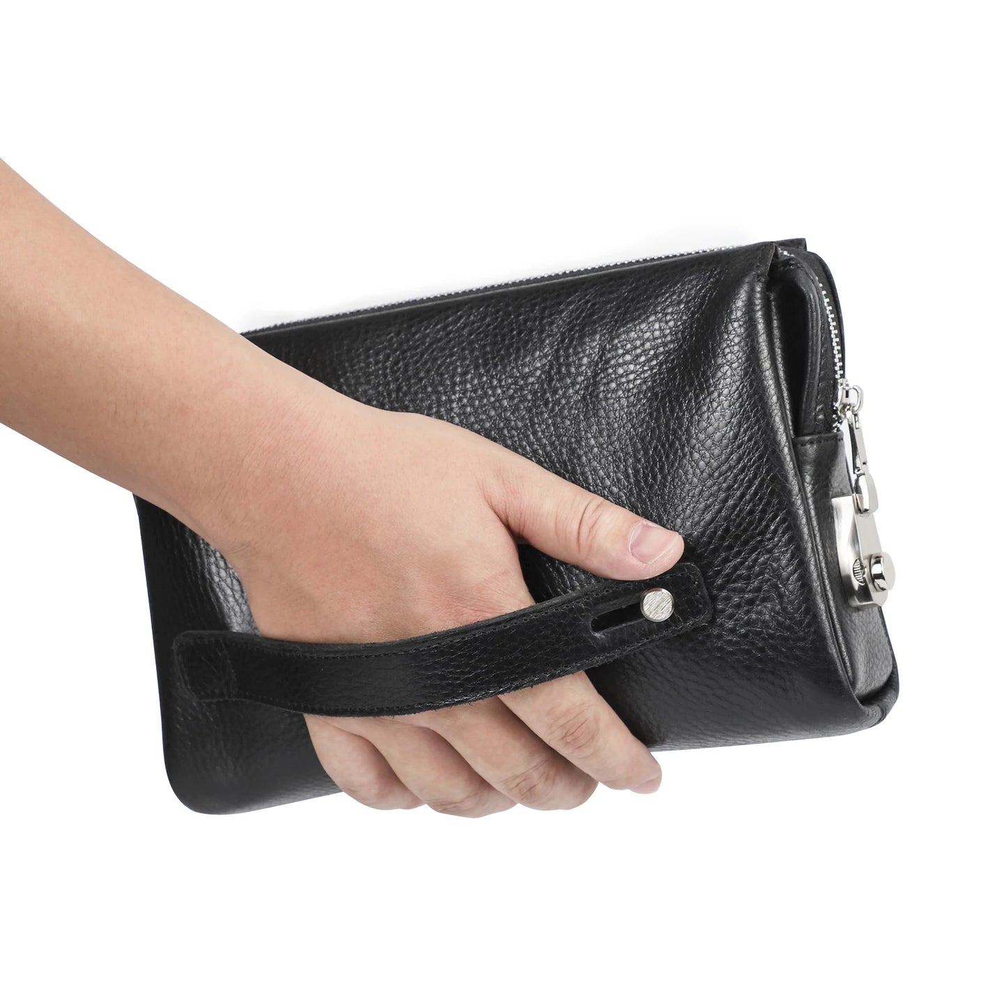 Men's Genuine Leather Clutch Bag with Password Design - Large Capacity Wristle