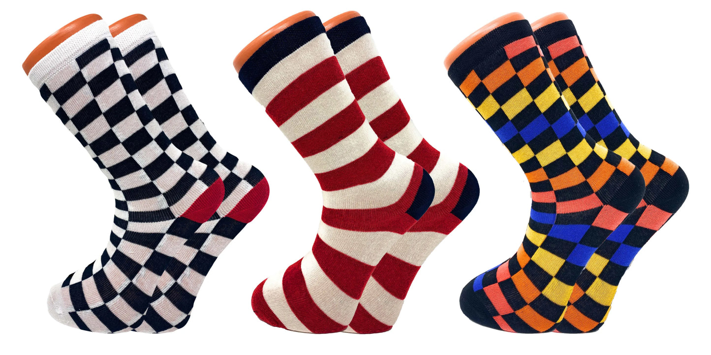 Novelty Colorful Funny Cotton Crew Dress Socks 3 Pairs