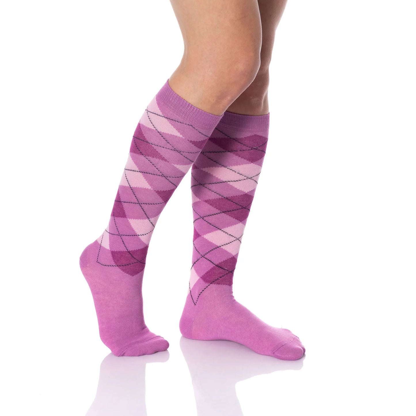 Argyle Knee-High Socks for Women, 6 Pairs, Colorful Over-the-Calf