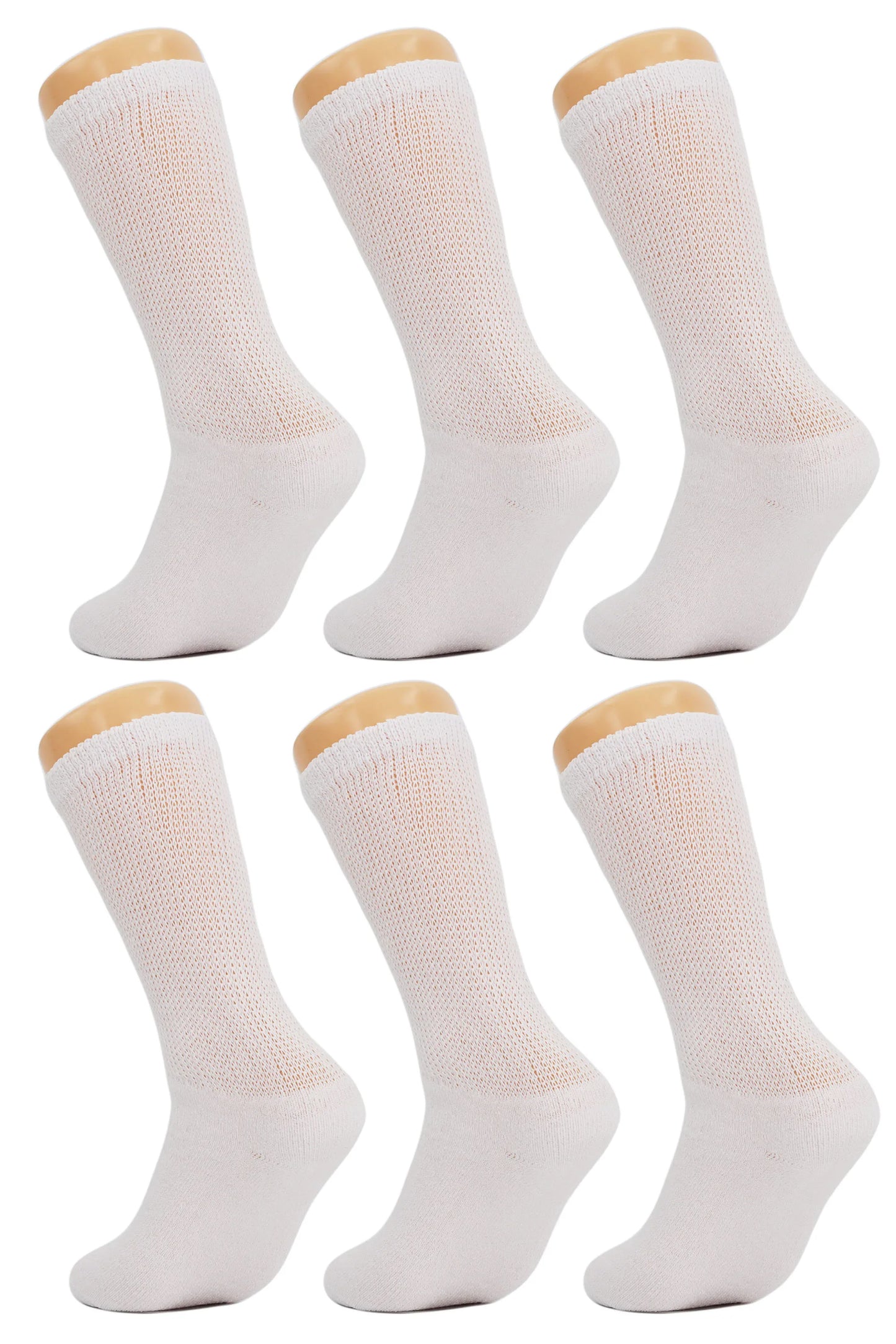 Diabetic Crew Socks, Non-Binding Top, Loose Fit, 6 Pairs, Multiple Sizes