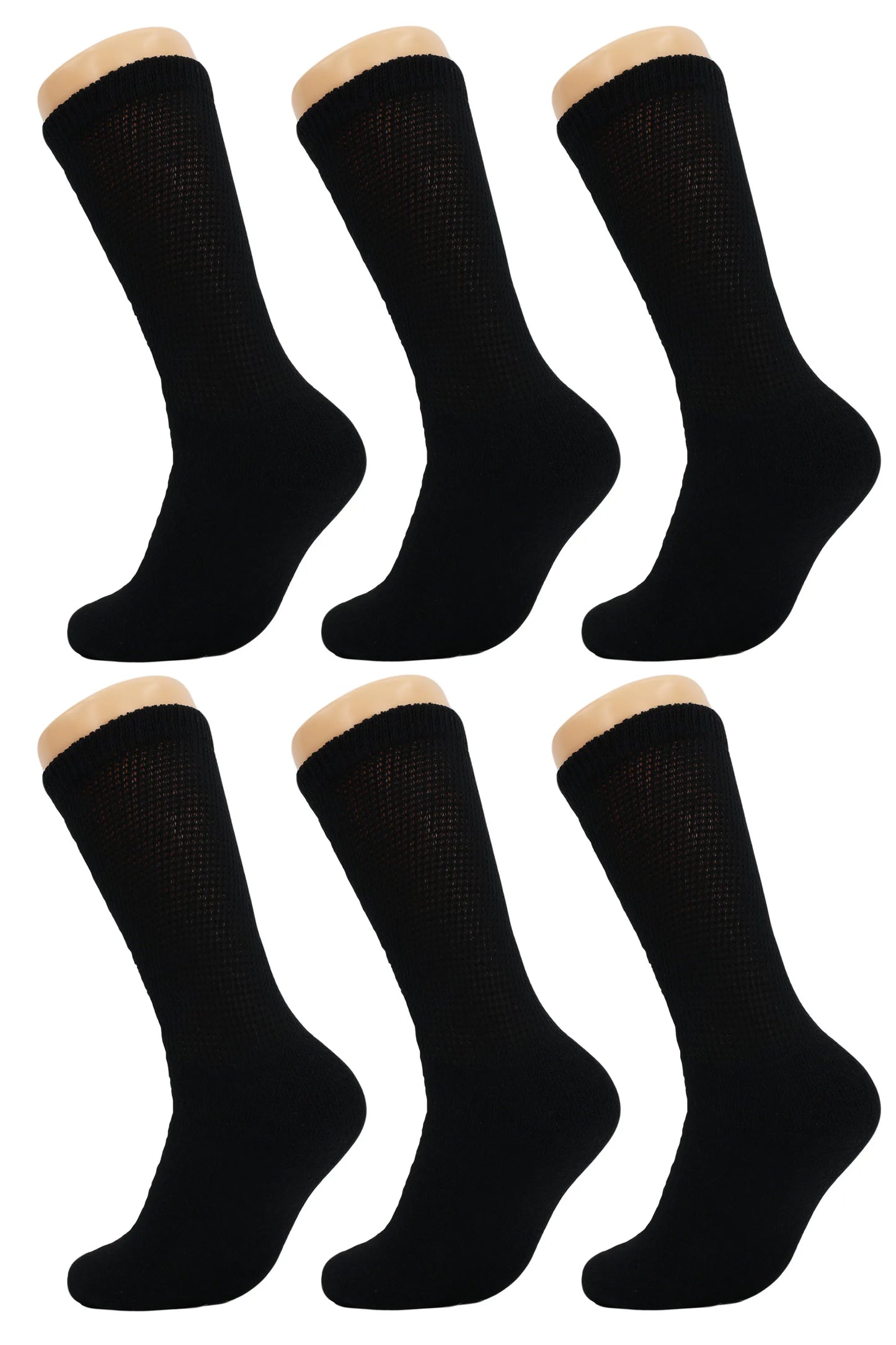 Diabetic Crew Socks, Non-Binding Top, Loose Fit, 6 Pairs, Multiple Sizes