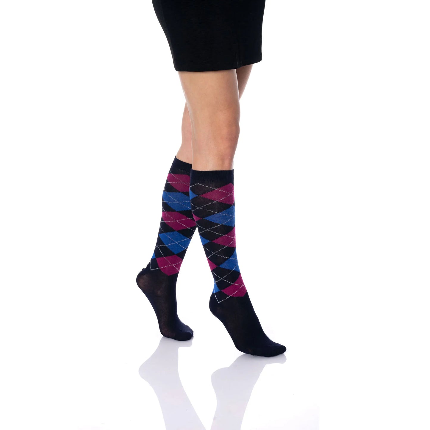 Argyle Knee-High Socks for Women, 6 Pairs, Colorful Over-the-Calf