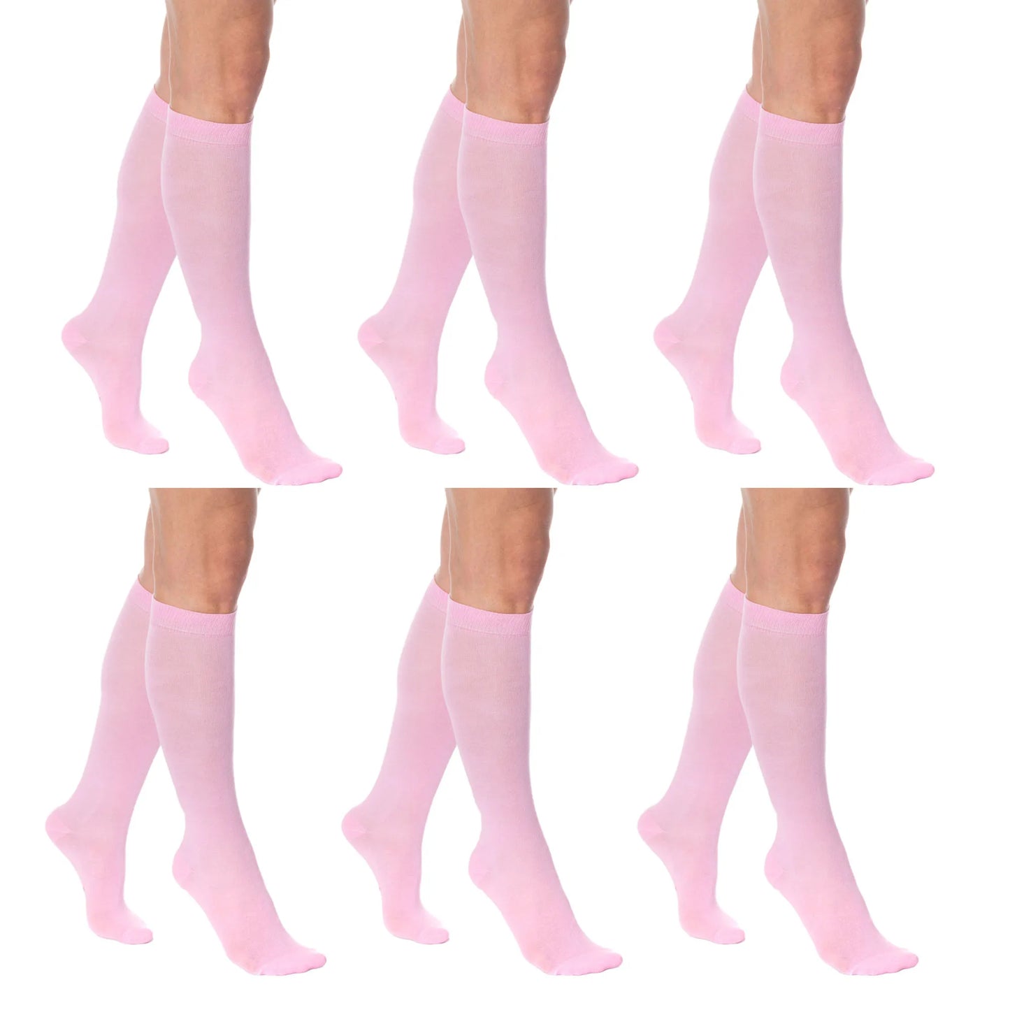 Women’s Knee High Socks, 6 Pairs, Combed Cotton Over-the-Calf Long Socks