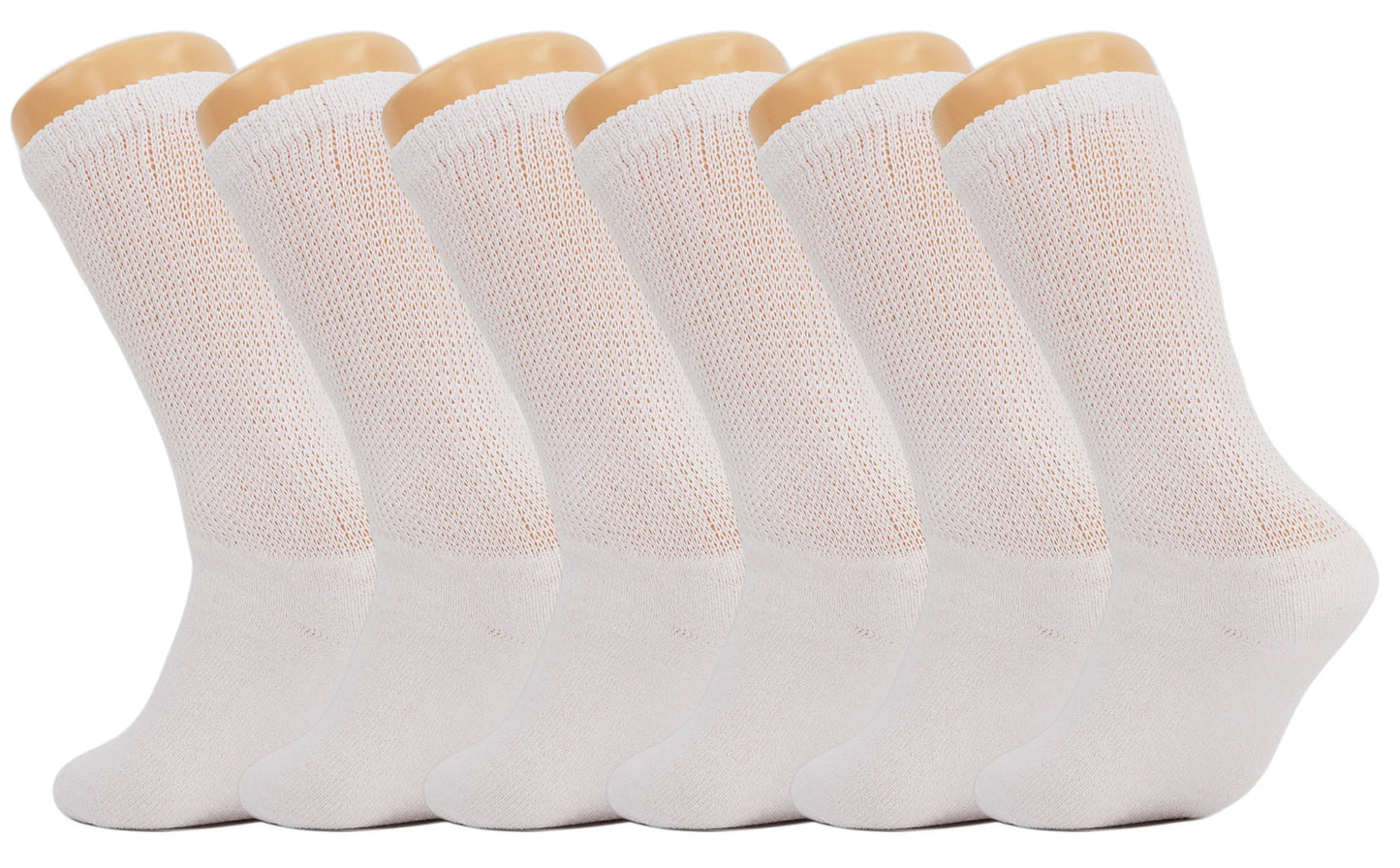 Diabetic Crew Socks, Non-Binding Top, Loose Fit, 6 Pairs, Multiple Sizes