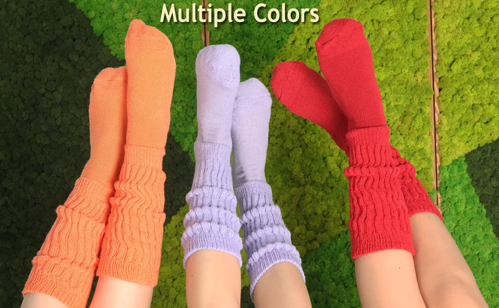 Women's Slouch Socks - 3 Pairs, Knee High, Soft Cotton, Shoe Size 5-10