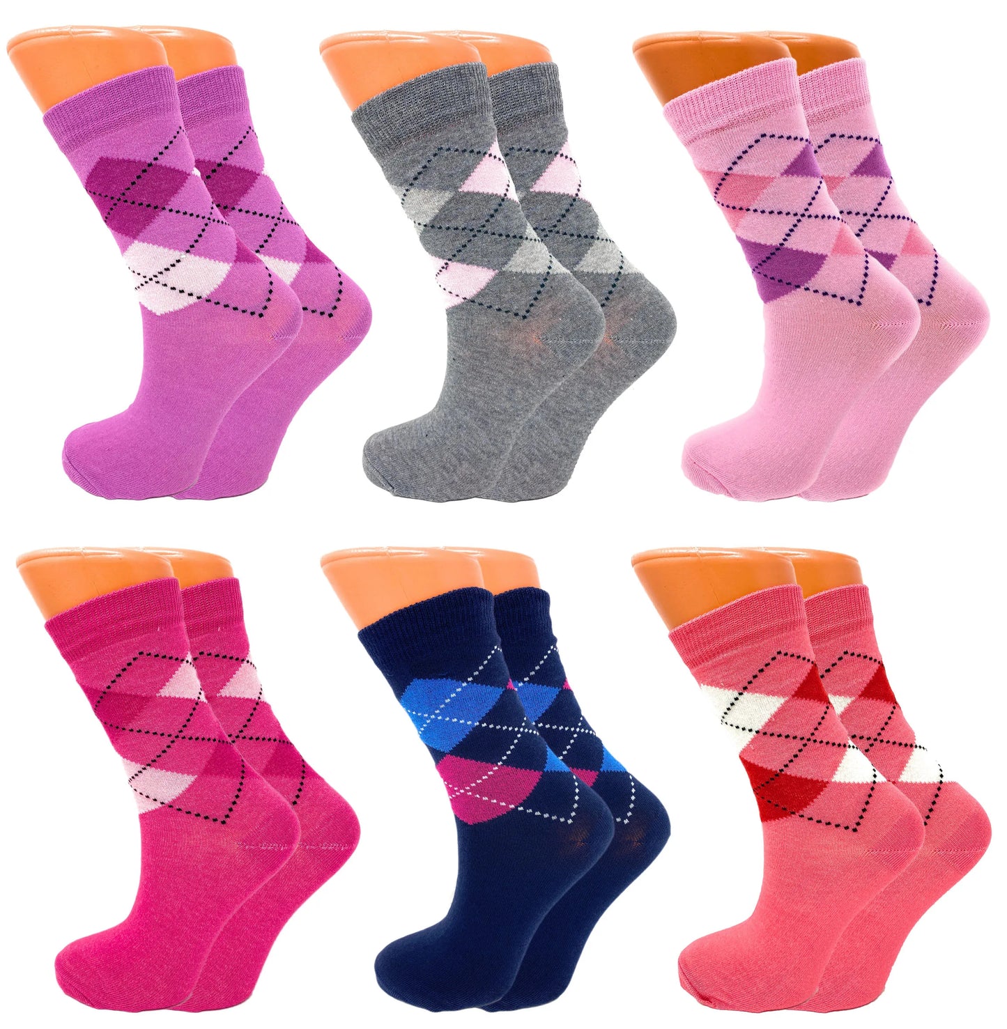 Women’s Luxury Combed Cotton Crew Socks, Colorful Casual, 6 Pairs