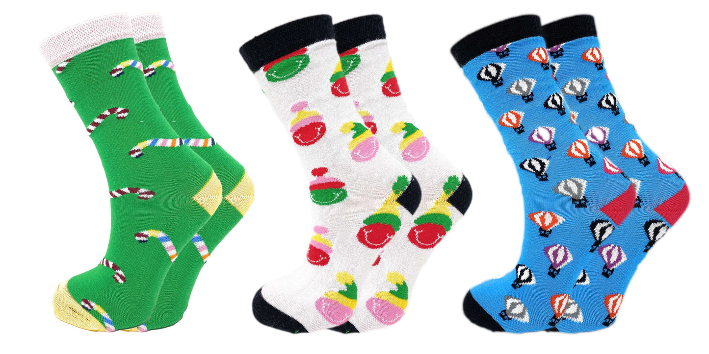 Novelty Colorful Funny Cotton Crew Dress Socks 3 Pairs