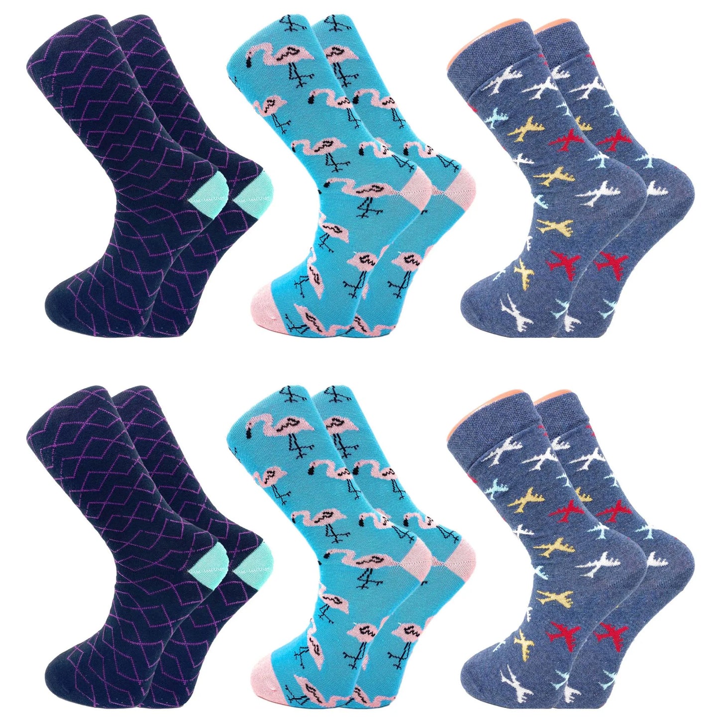 Colorful Funny Cotton Crew Dress Socks 6 Pairs Novelty Socks