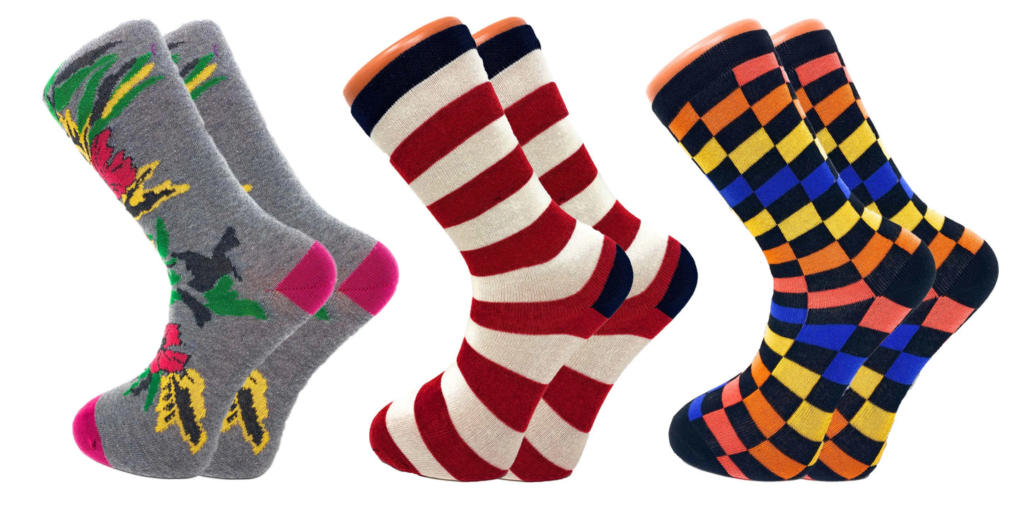 Novelty Colorful Funny Cotton Crew Dress Socks 3 Pairs