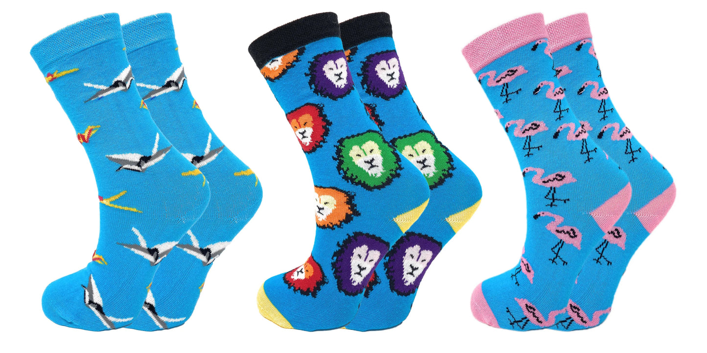 Novelty Colorful Funny Cotton Crew Dress Socks 3 Pairs