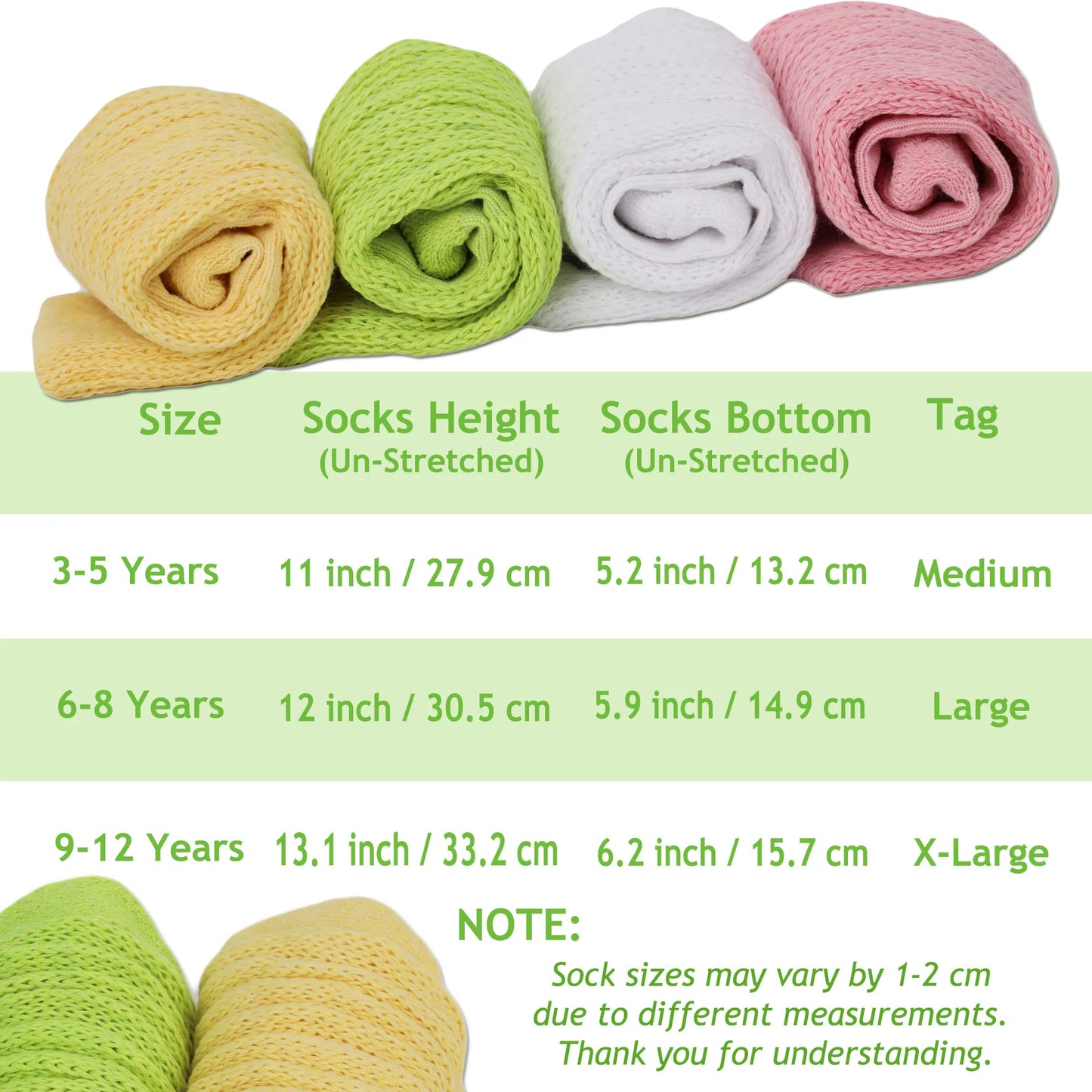 Kids Knee High Slouch Socks - Cotton Scrunch Socks, 1 Pair, Ages 3-15