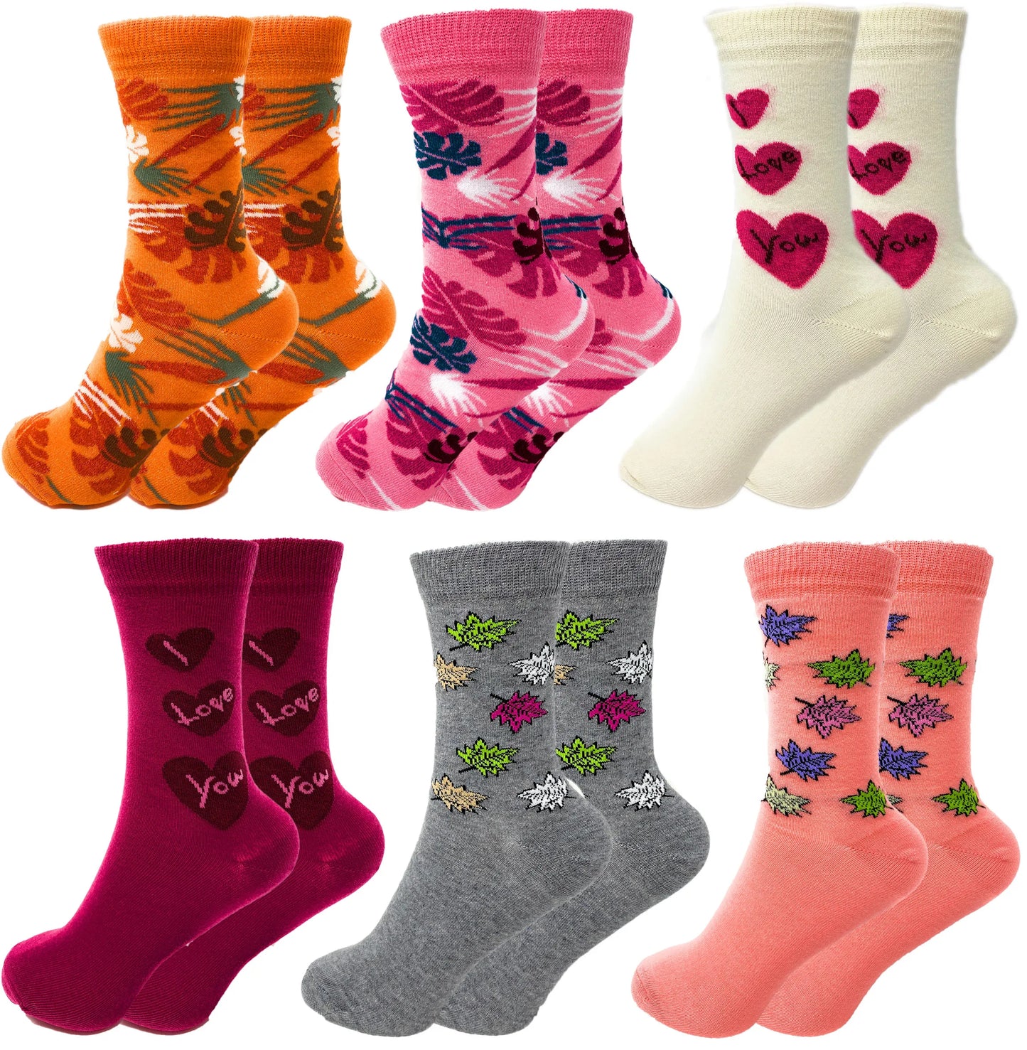 Women’s Luxury Combed Cotton Crew Socks, Colorful Casual, 6 Pairs