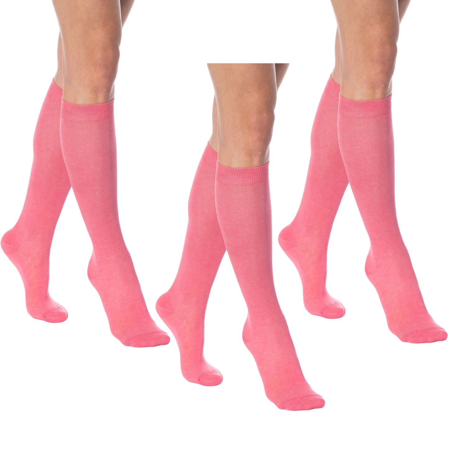 Women's Knee High Socks 3 Pairs Combed Cotton Over The Calf Long Socks