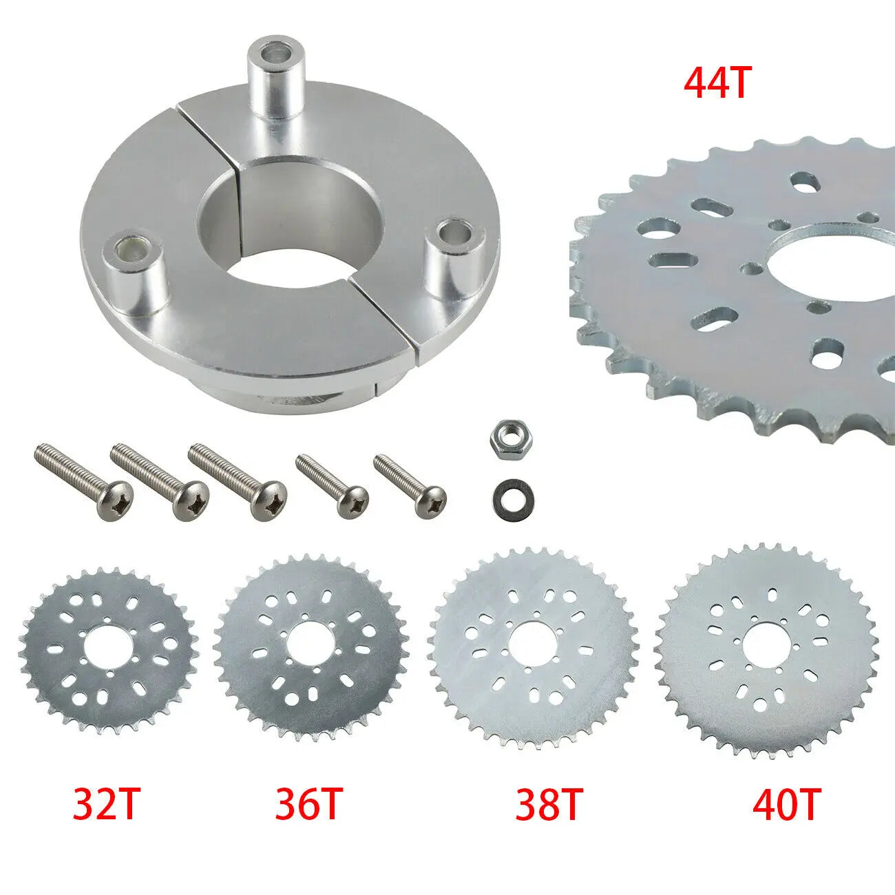 Silver CNC Sprocket Kit 32T-44T with Adapter for 66cc 80cc Motorized Bicycle