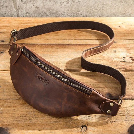 Crazy Horse Leather Waist Pack for Men - Vintage Fanny Pack, Belt & Chest Bag