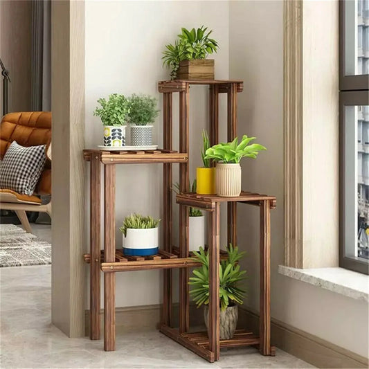 6-Tier Wooden Plant Stand for Indoor and Outdoor Use