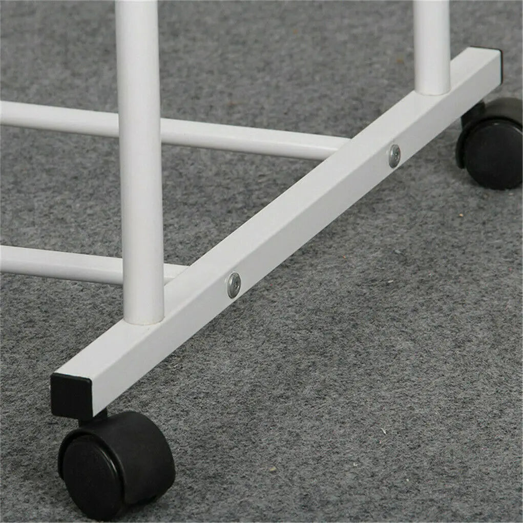 1.5m Double Rail Rolling Clothes Rack with Shelves & Wheels for Storage