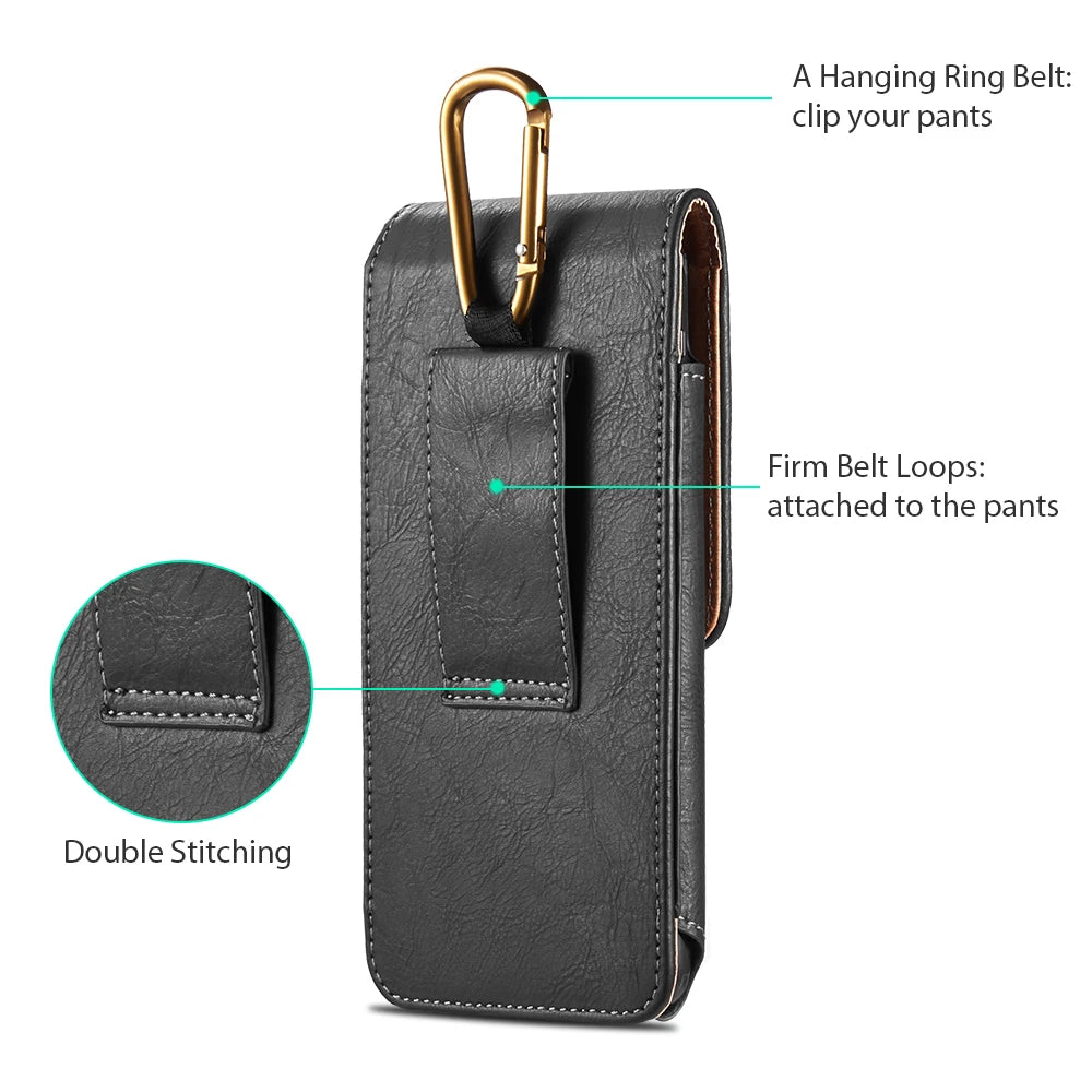 Vertical Leather Phone Holster Belt Clip Pouch for Samsung iPhone Xiaomi Huawei