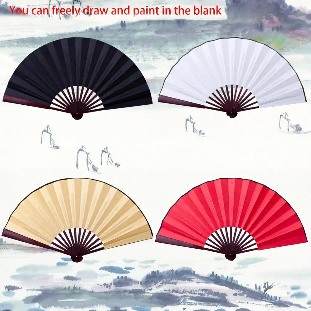 10/13 Inch DIY Silk Cloth Folding Fan – Bamboo Hand Fan for Calligraphy & Painting