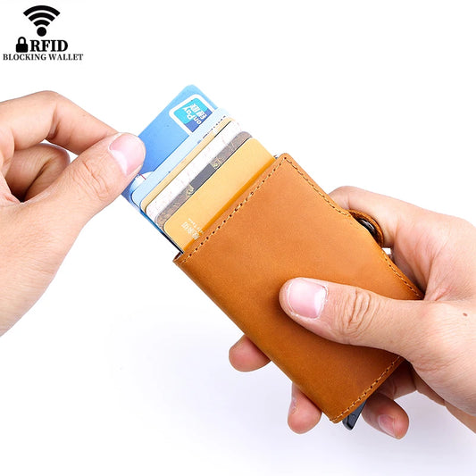 RFID Blocking Leather Wallet Slim Credit Card Holder with ID Compartment