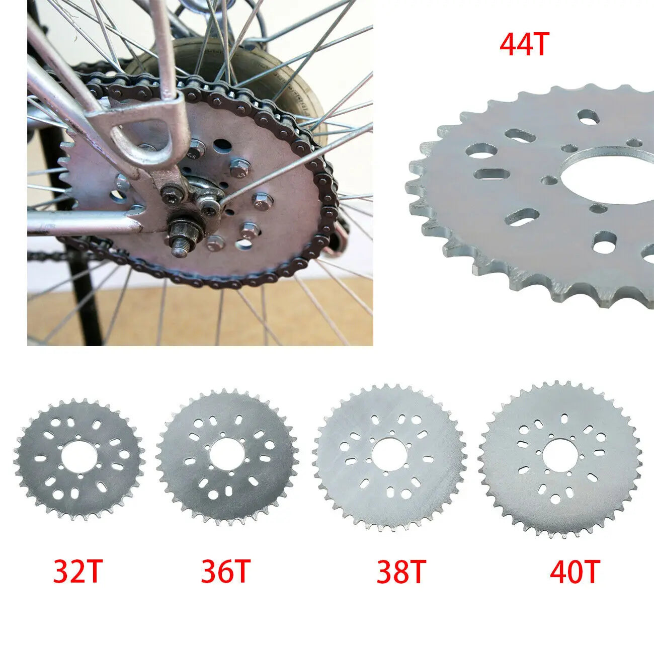 Silver CNC Sprocket Kit 32T-44T with Adapter for 66cc 80cc Motorized Bicycle