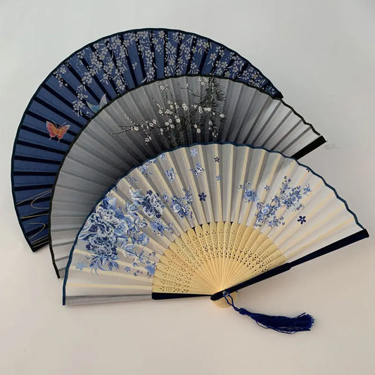 Vintage Silk Folding Fan – Bamboo Hand Fan for Parties, Dance, & Home Decoration