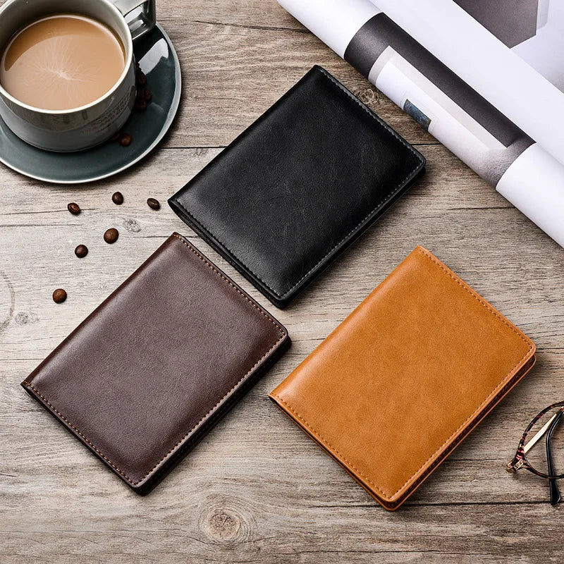 Slim Leather Passport and Card Holder and Cover ID Wallet - Genuine Cow Leather, Vintage Style