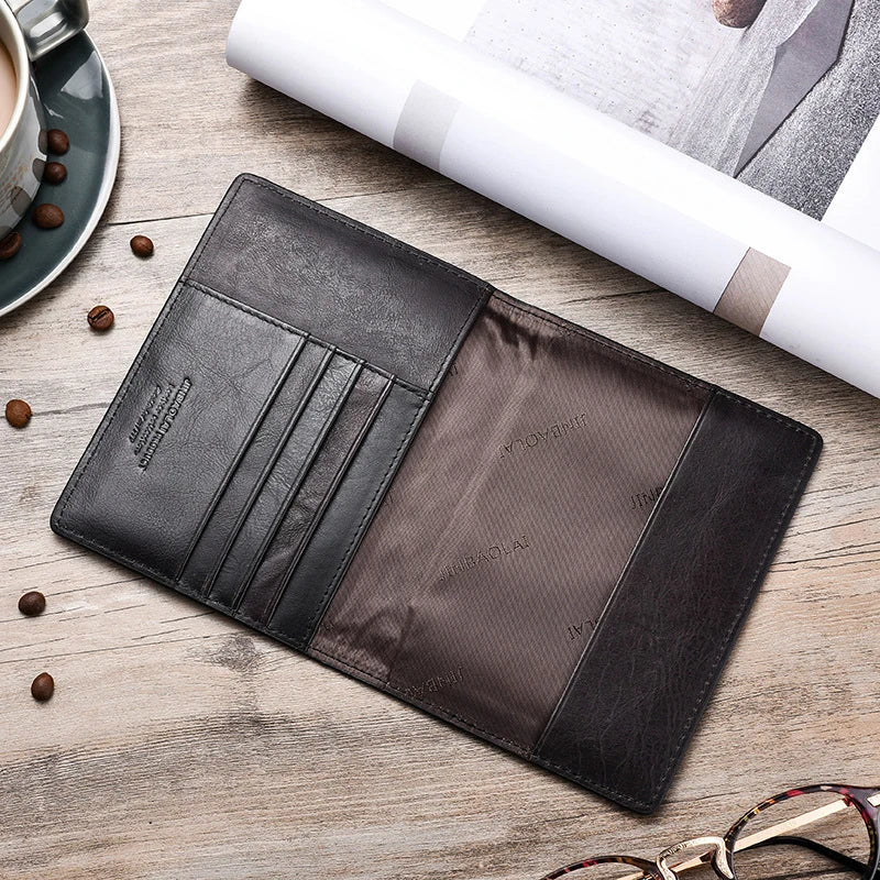 Slim Leather Passport and Card Holder and Cover ID Wallet - Genuine Cow Leather, Vintage Style