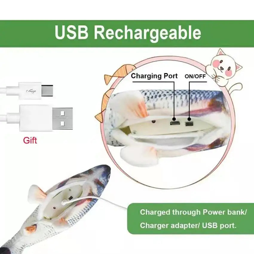 USB Rechargeable Cat Toy – Interactive Electric Floppy Fish with Catnip