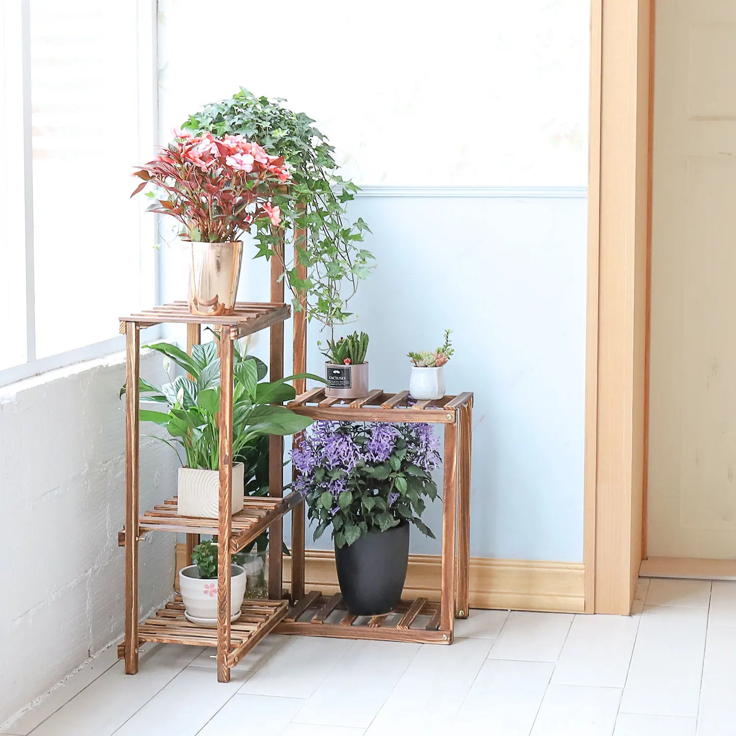 6-Tier Wooden Plant Stand for Indoor and Outdoor Use