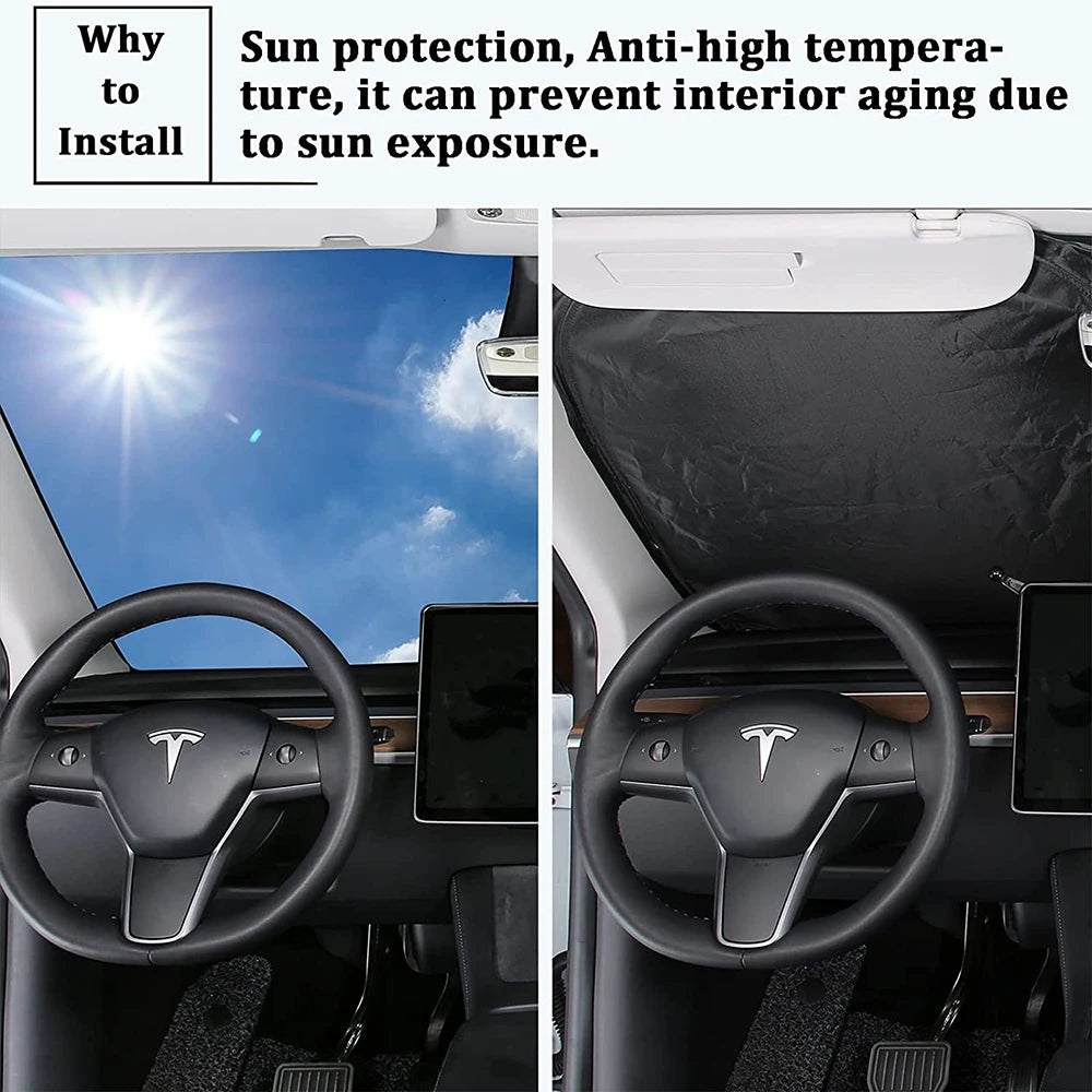 Car Windshield Sun Shade for Tesla Model 3/Y, UV Protection Foldable Sunshade