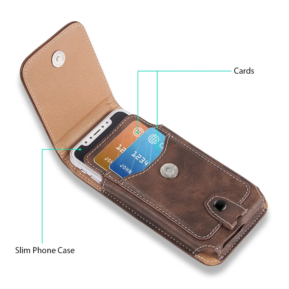 Vertical Leather Phone Holster Belt Clip Pouch for Samsung iPhone Xiaomi Huawei