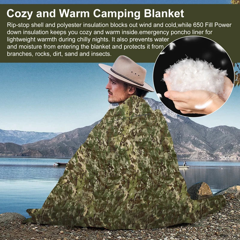 Tactical Camouflage Poncho Liner – Water-Repellent Blanket for Camping & Hunting