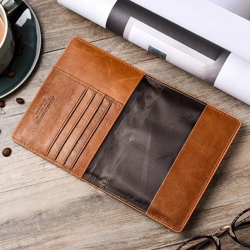 Slim Leather Passport and Card Holder and Cover ID Wallet - Genuine Cow Leather, Vintage Style