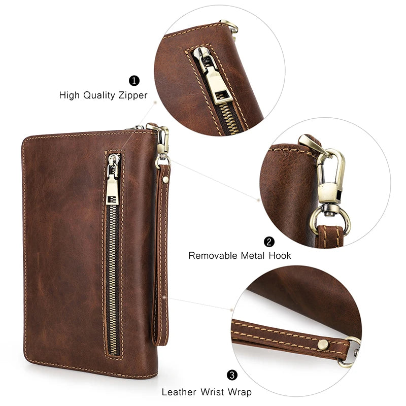 Men's Genuine Leather Clutch Bag - Large Capacity Wallet Passport Holder