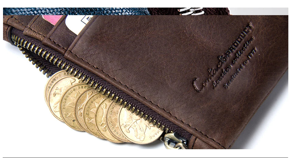 Men's Genuine Leather Small Zipper Wallet - RFID Coin Purse & Card Holder